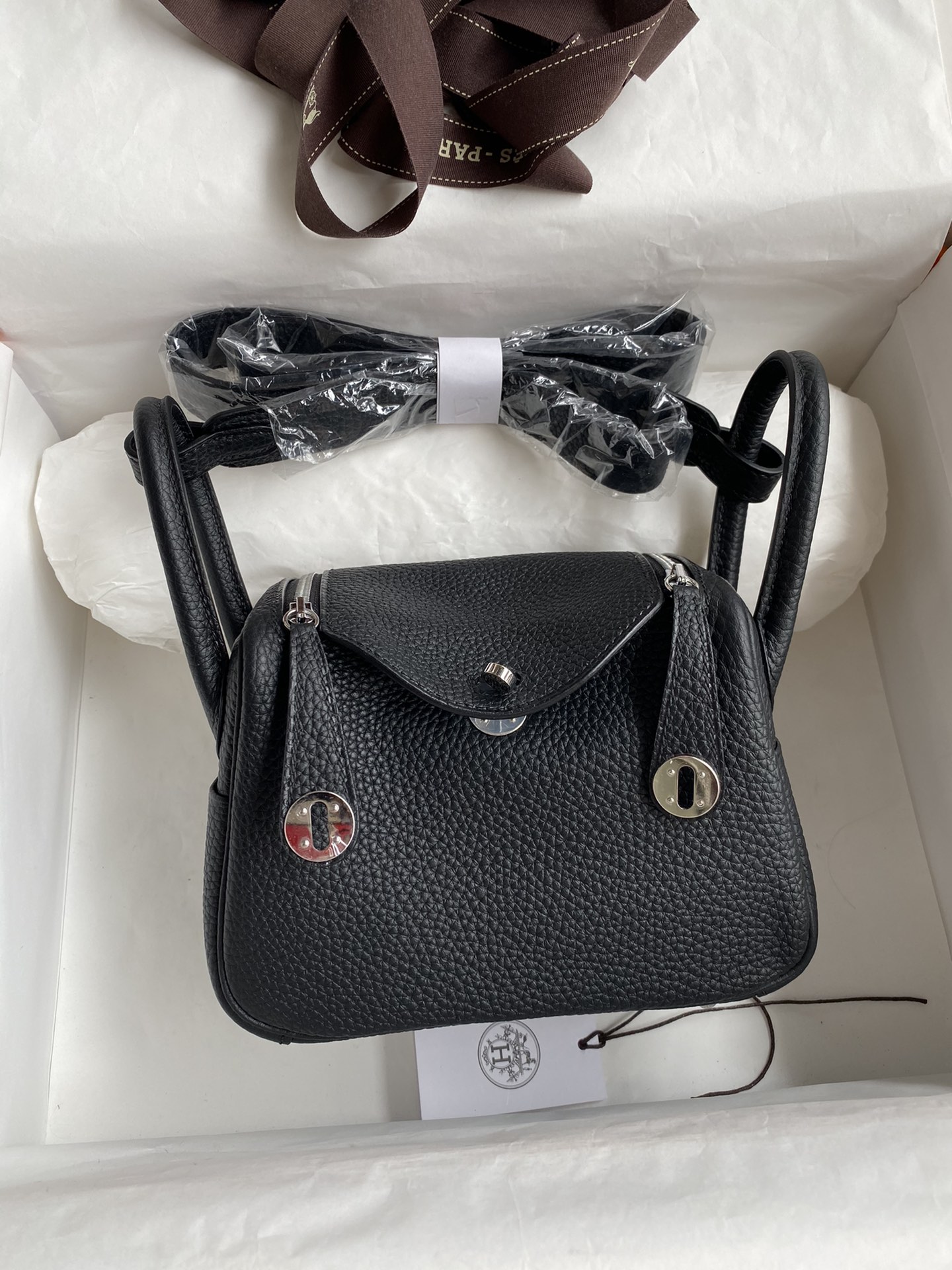 Hermes Mini Lindy 19cm Handbag Shoulder Bag In Black Clemence Leather